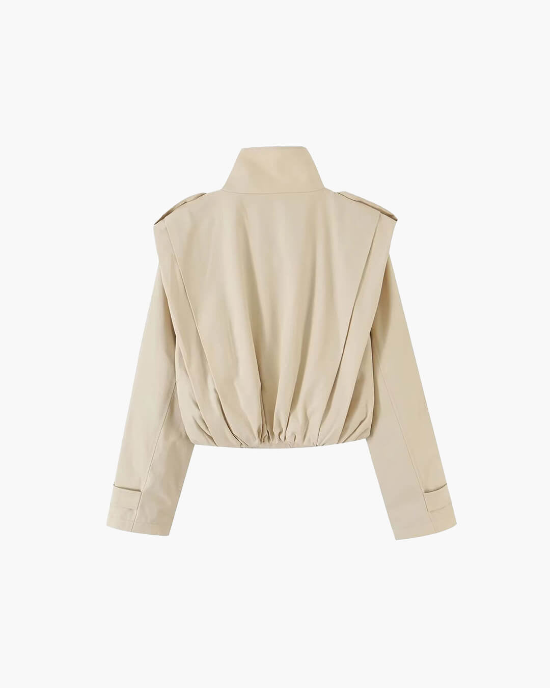 OLANE Tailored Pleated High Collar Trench Coat BeigeXSCoat