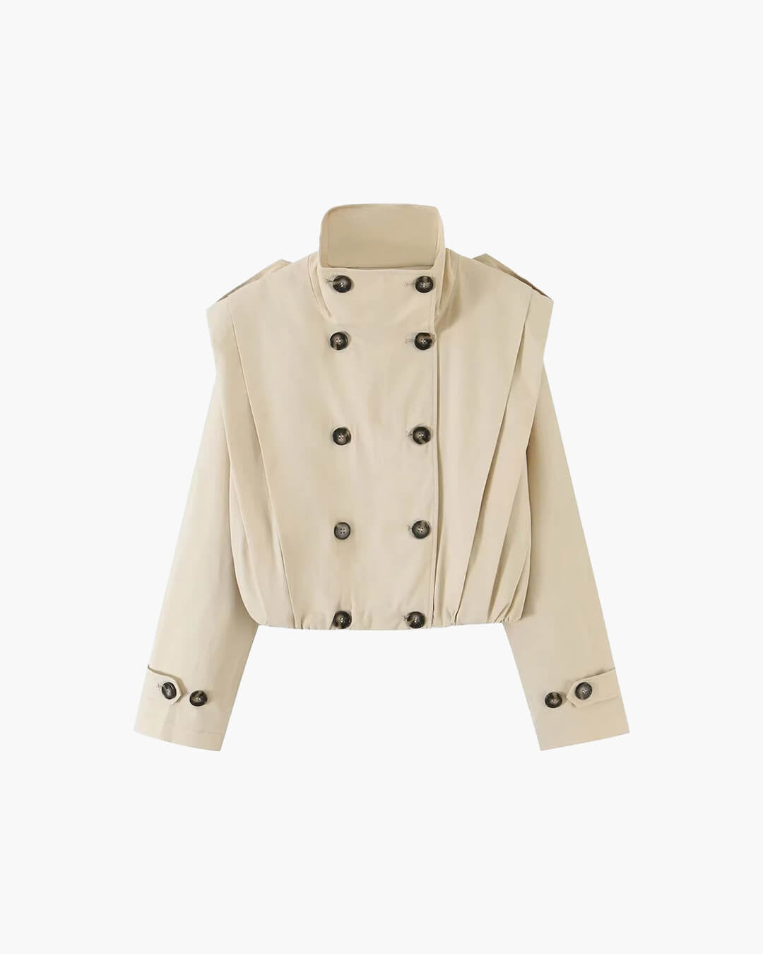 OLANE Tailored Pleated High Collar Trench Coat BeigeXSCoat