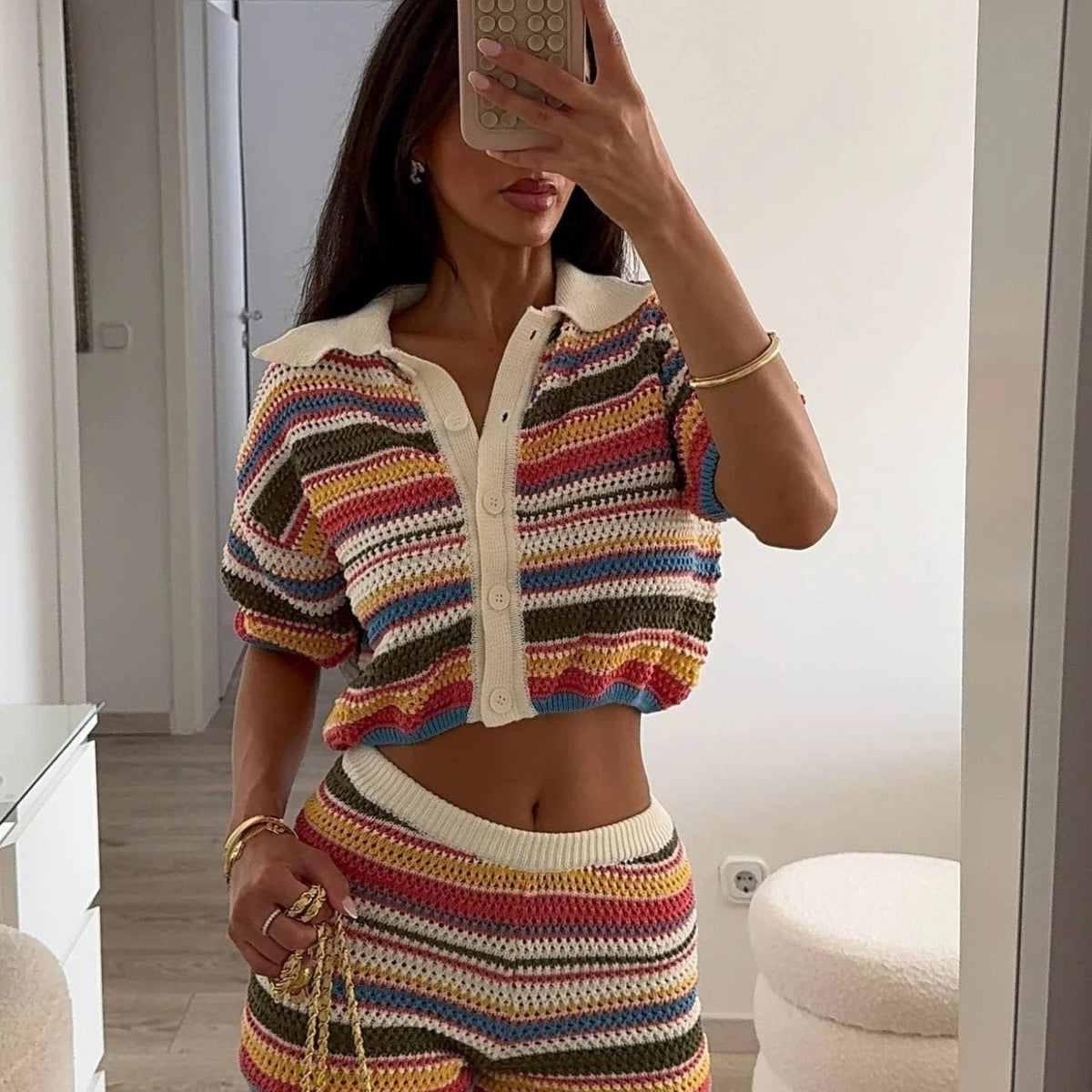 OLANE Teresa Striped Crochet Co-ord Set SunsetSWomen's Sets