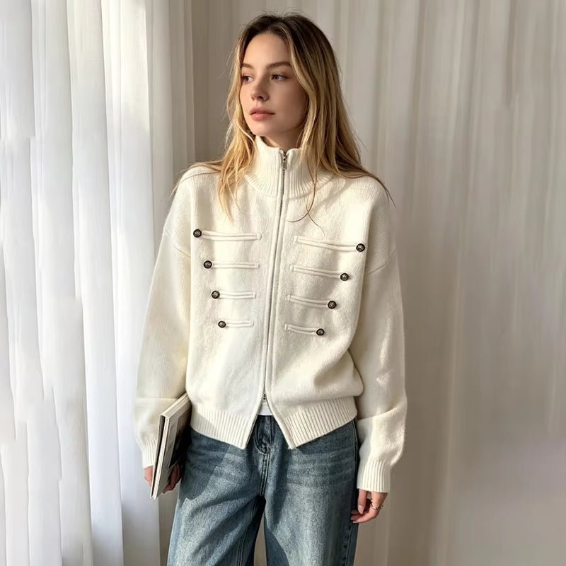 OLANE Turtleneck Zip Knit Cardigan BrownOne sizeWomen's Sweaters & Cardigans