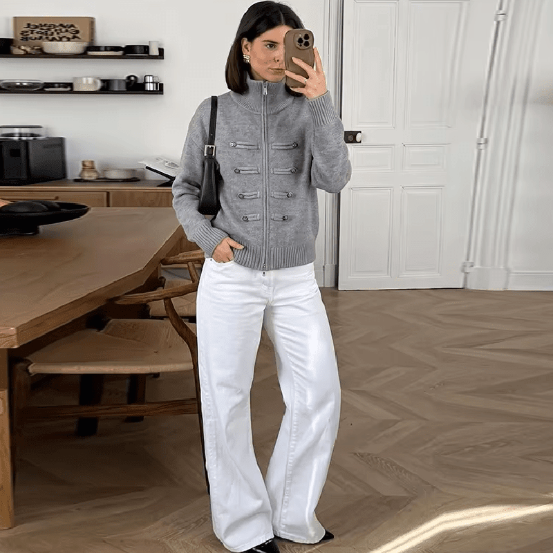 OLANE Turtleneck Zip Knit Cardigan GreyOne sizeWomen's Sweaters & Cardigans