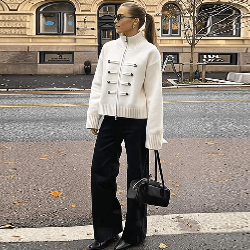 OLANE Turtleneck Zip Knit Cardigan WhiteOne sizeWomen's Sweaters & Cardigans