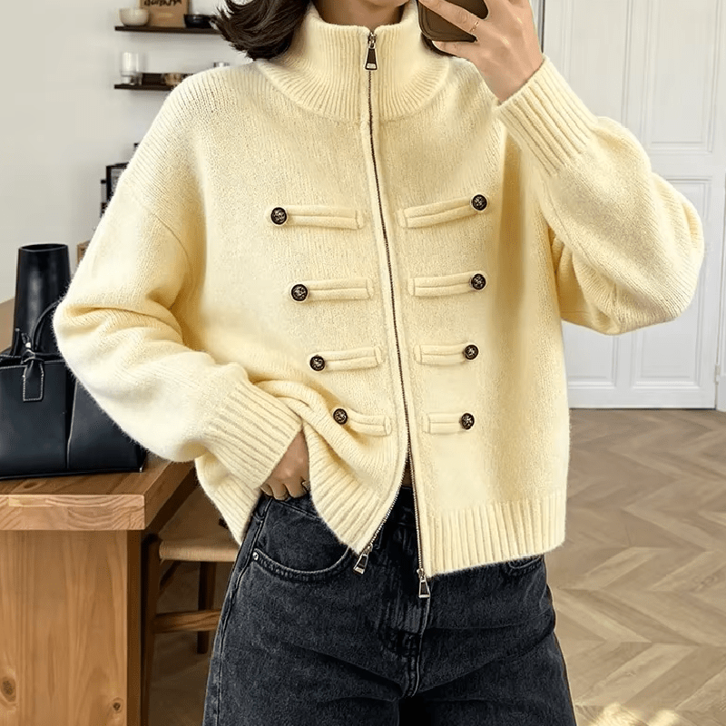 OLANE Turtleneck Zip Knit Cardigan YellowOne sizeWomen's Sweaters & Cardigans