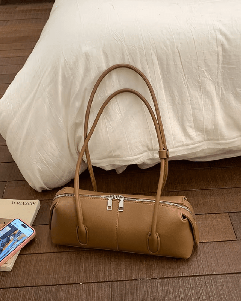OLANE Vintage Cylindrical Leather Shoulder Bag BrownWomen's Handbags