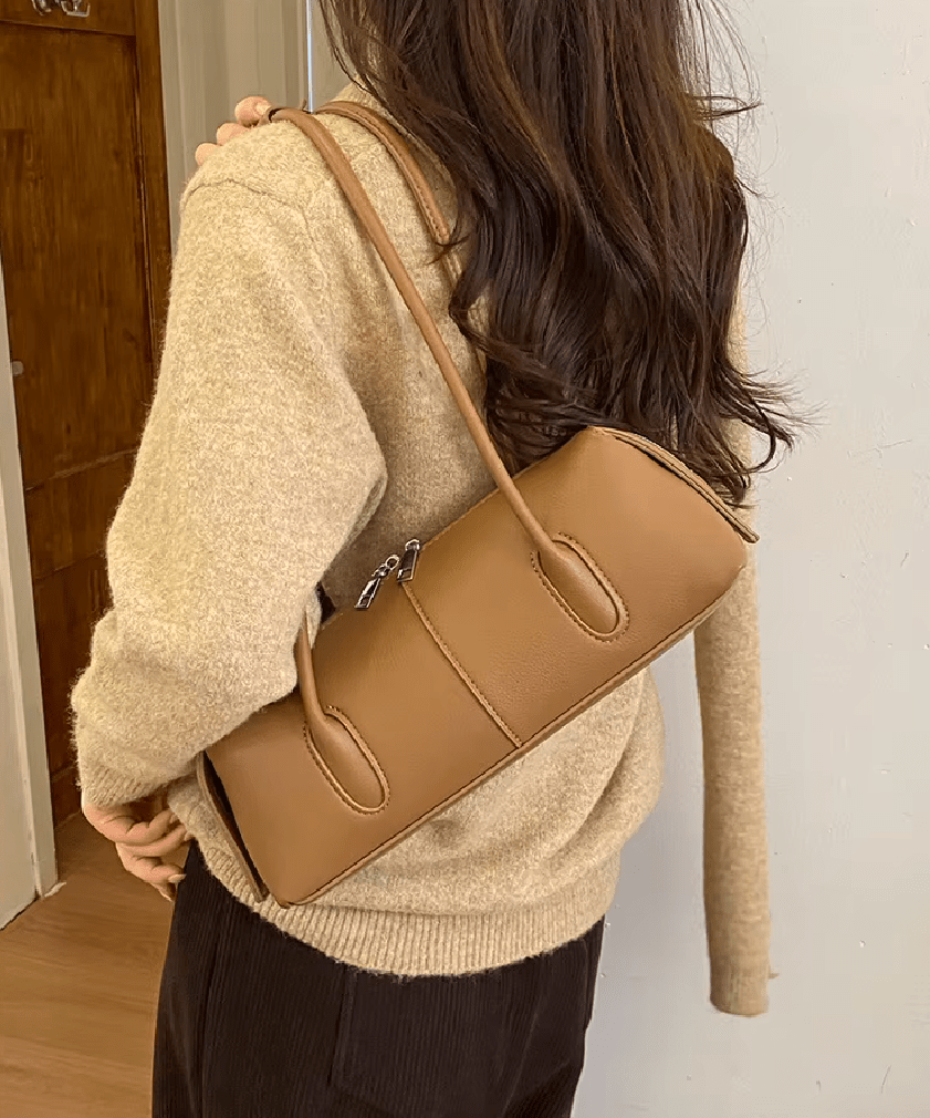 OLANE Vintage Cylindrical Leather Shoulder Bag BrownWomen's Handbags