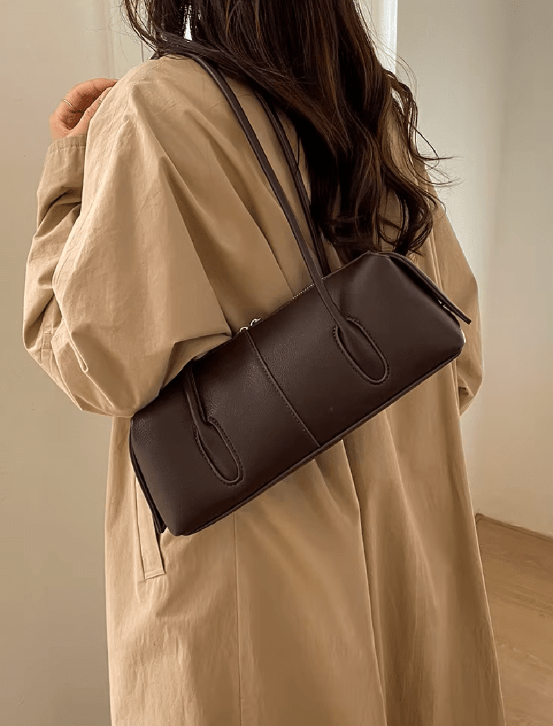 OLANE Vintage Cylindrical Leather Shoulder Bag WhiteWomen's Handbags