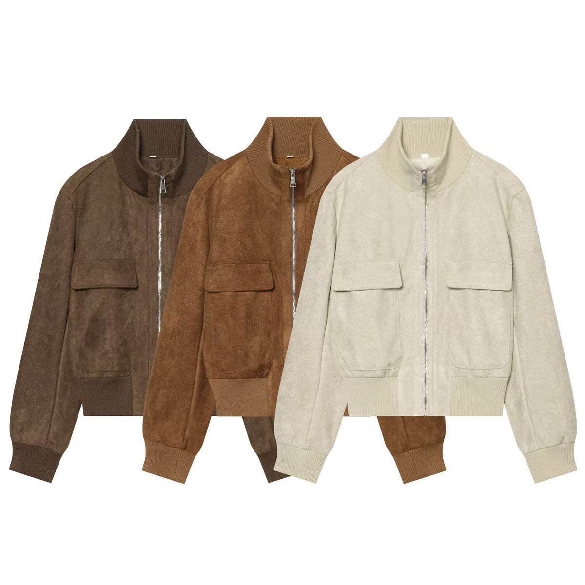 OLANE Vintage Faux Suede Bomber Jacket WhiteXSWomen's Coats & Jackets