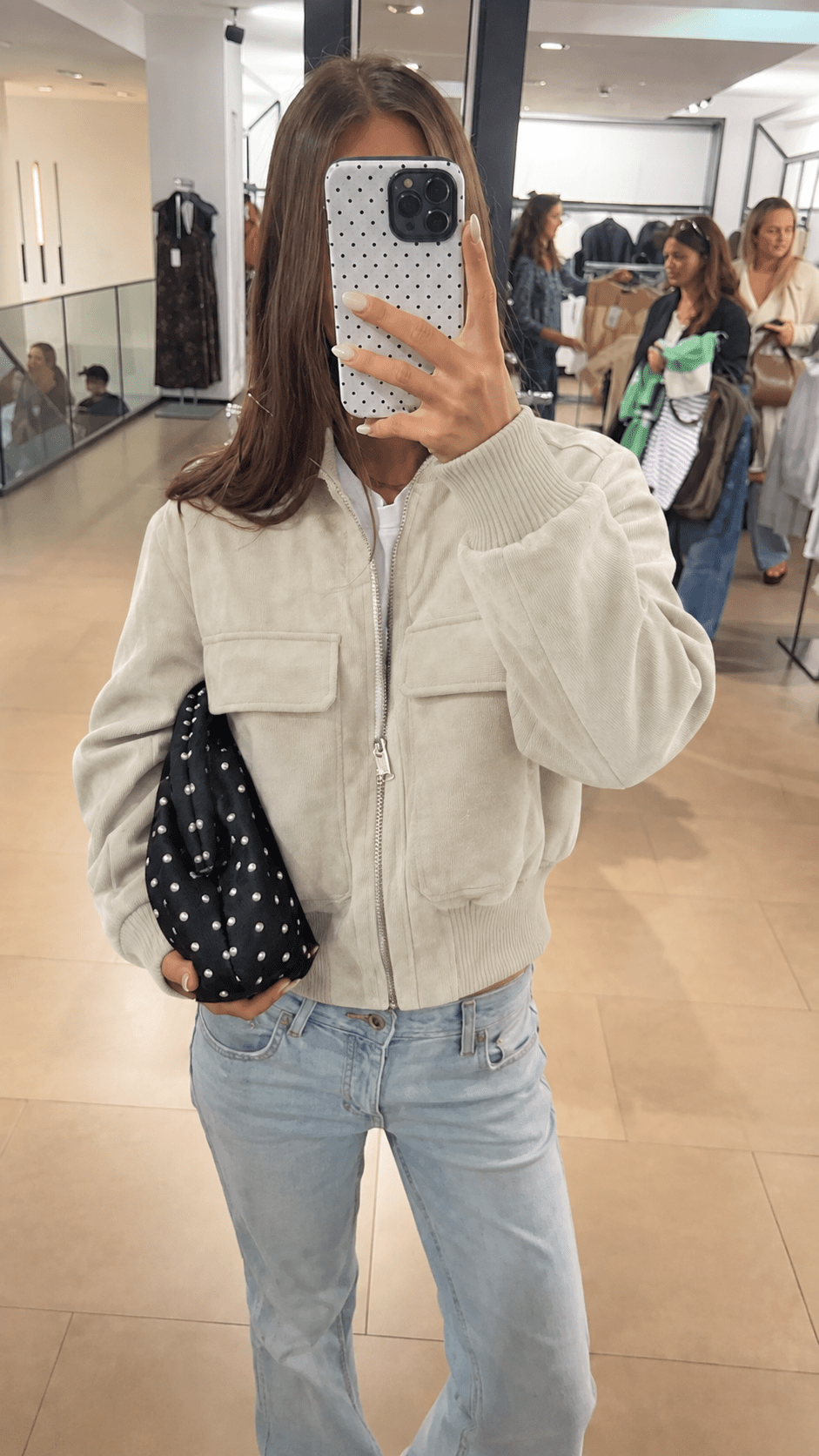 OLANE Vintage Faux Suede Bomber Jacket WhiteXSWomen's Coats & Jackets