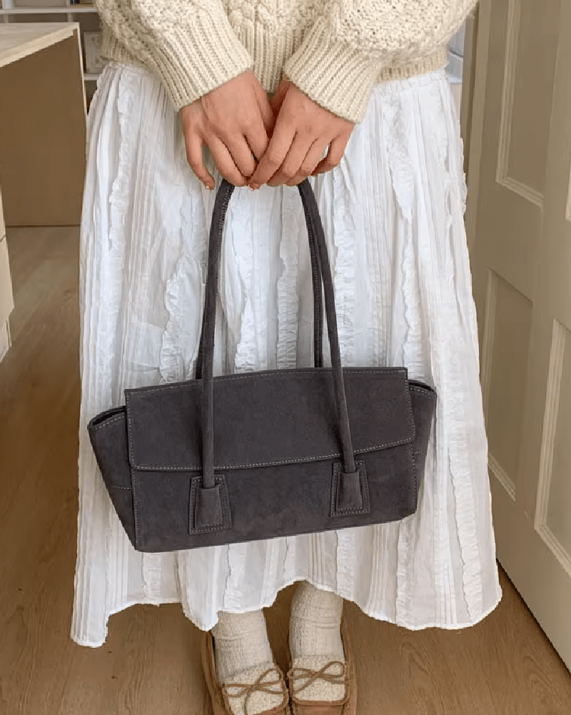 OLANE Vintage Faux Suede Shoulder Bag BlackWomen's Handbags
