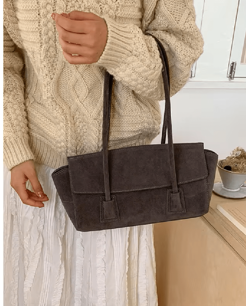 OLANE Vintage Faux Suede Shoulder Bag RedWomen's Handbags