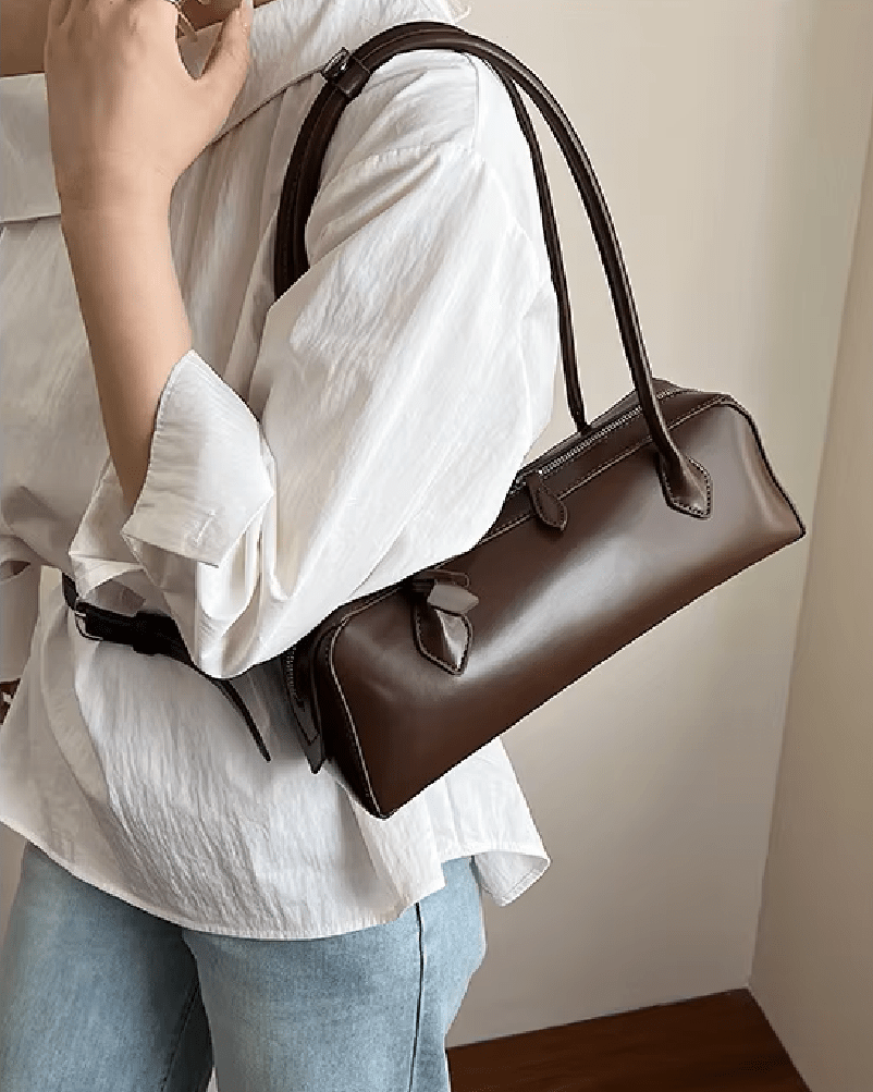 OLANE Vintage Leather Baguette Bag BrownWomen's Handbags