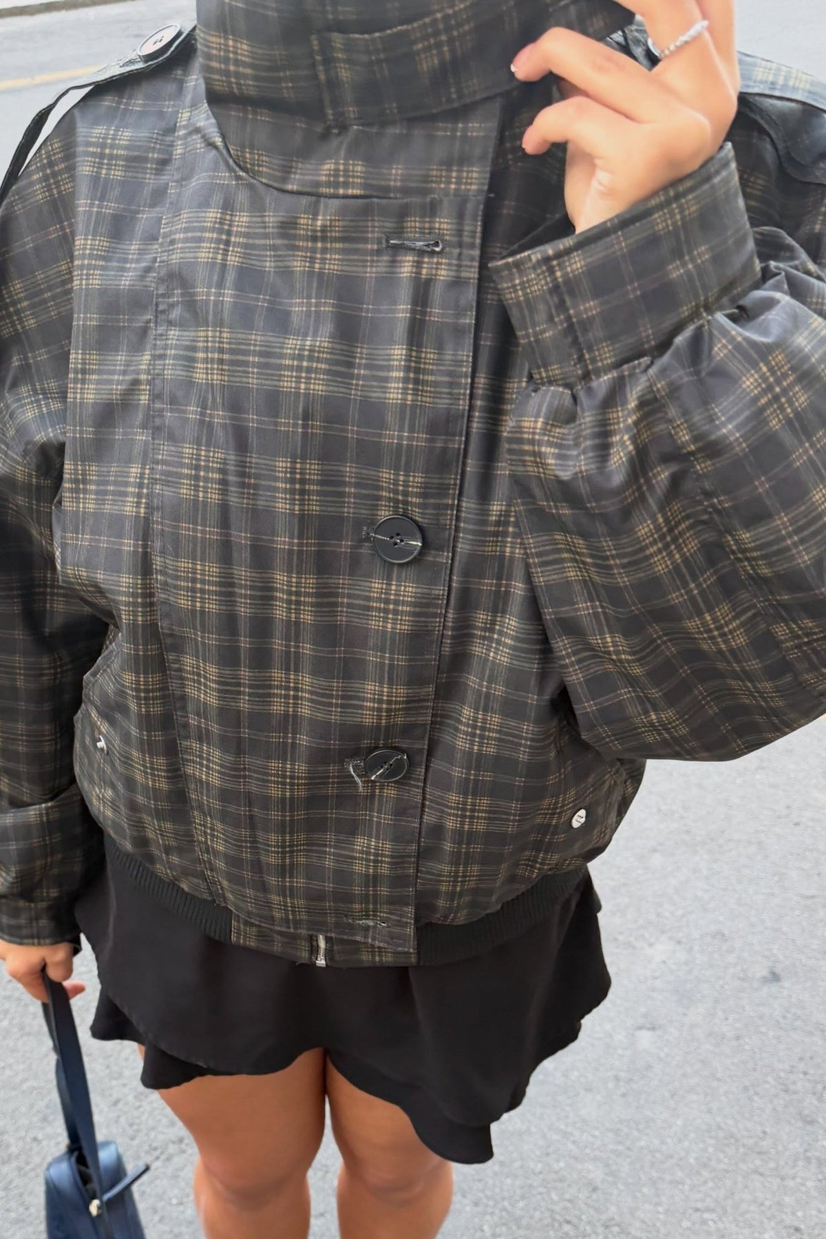 OLANE Vintage Plaid Stand Collar Bomber Jacket XSJacket