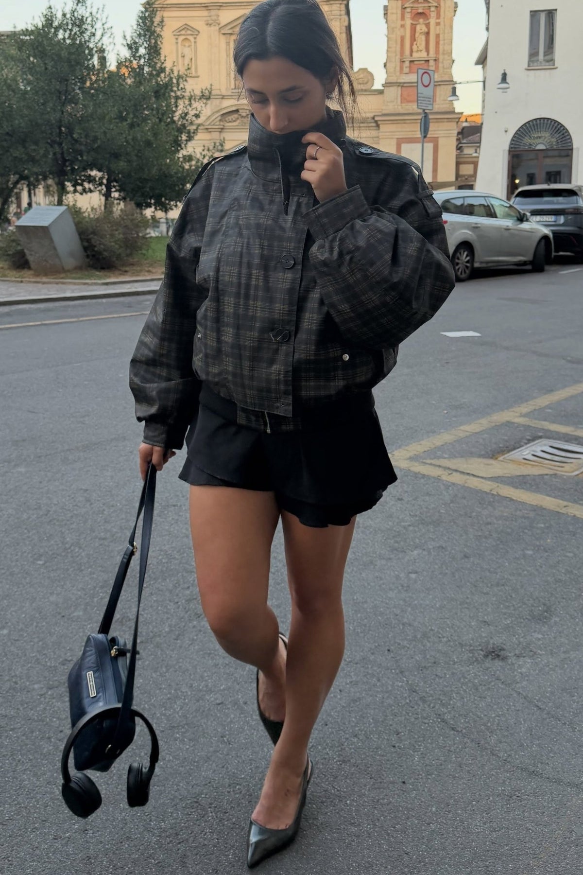 OLANE Vintage Plaid Stand Collar Bomber Jacket XSJacket