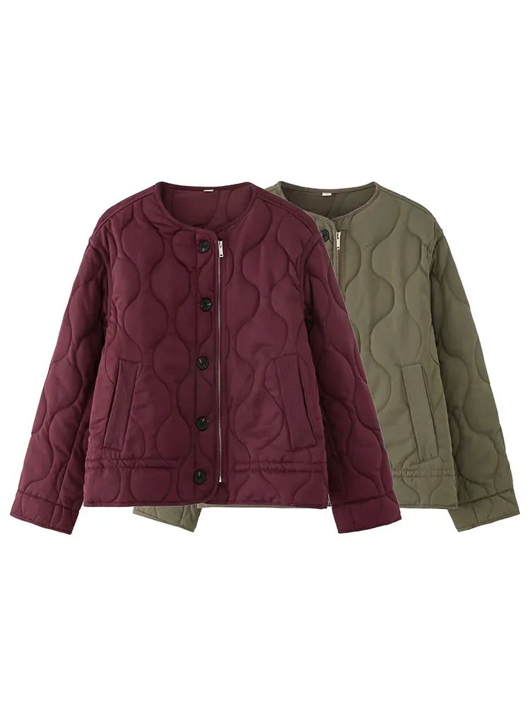 OLANE Vintage Quilted Padded Coat BurgundyXSWomen's Coats & Jackets