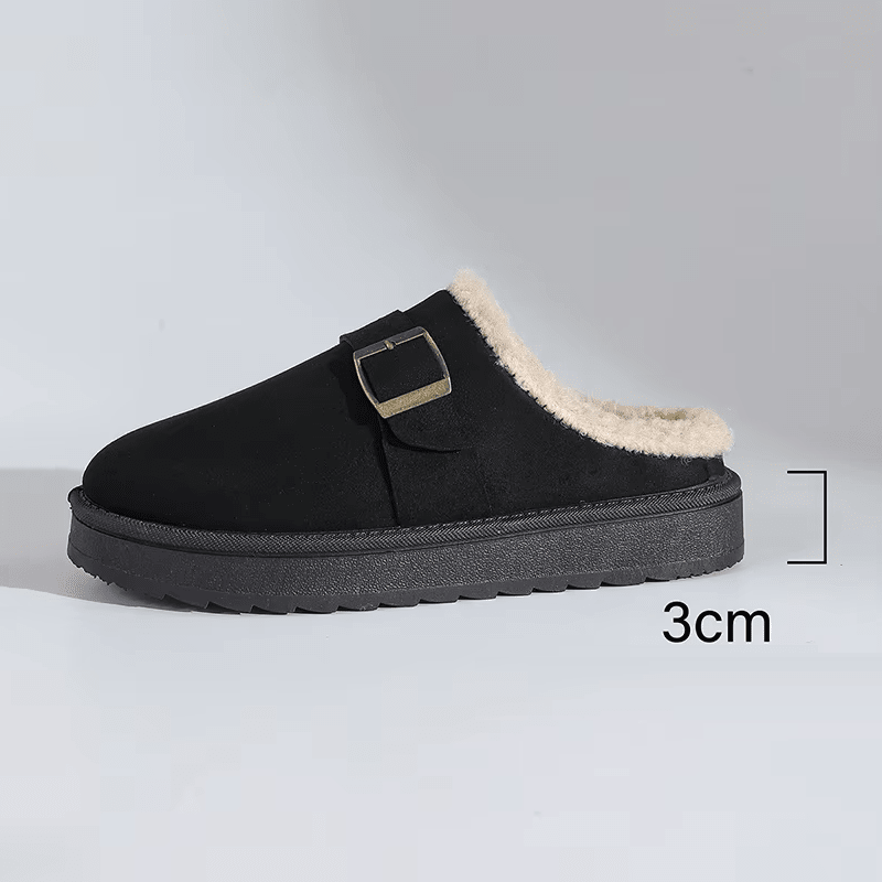 OLANE Warm Faux Fur Lined Suede Clogs Black36Shoes