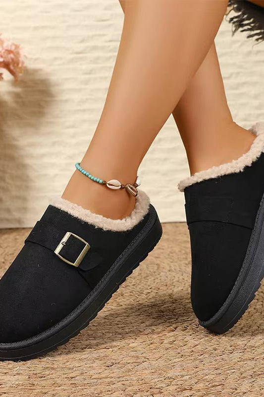OLANE Warm Faux Fur Lined Suede Clogs Black37Shoes