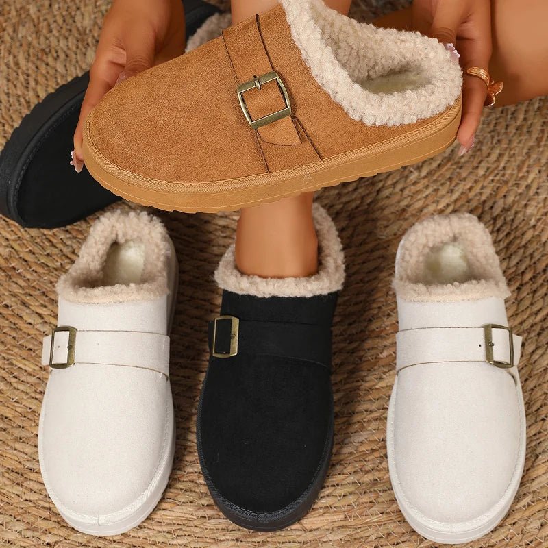 OLANE Warm Faux Fur Lined Suede Clogs Black42Shoes