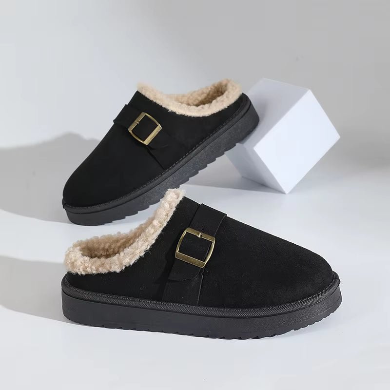 OLANE Warm Faux Fur Lined Suede Clogs Black43Shoes