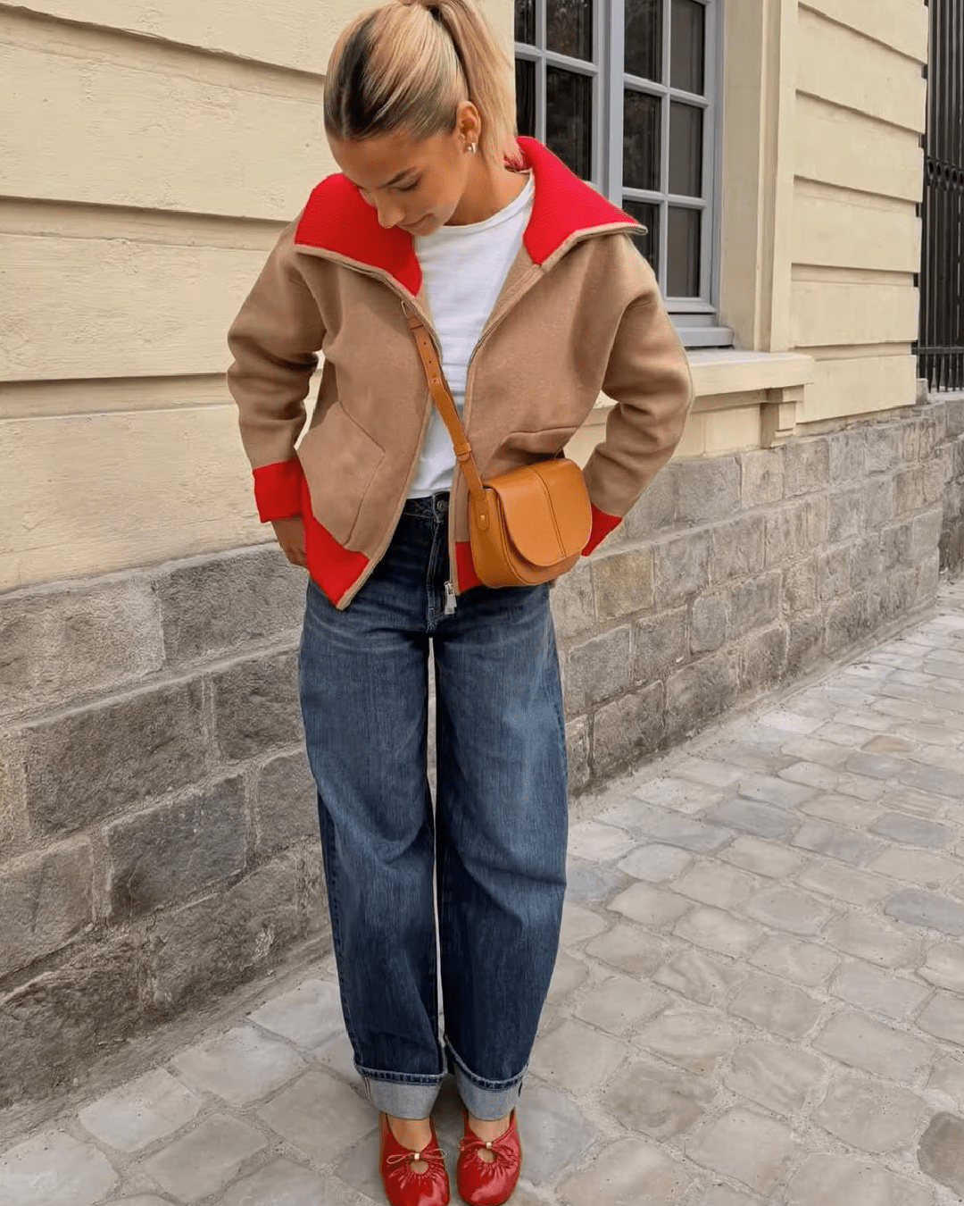 OLANE Wide Ribbed Collar Color Blocked Cardigan SCardigan