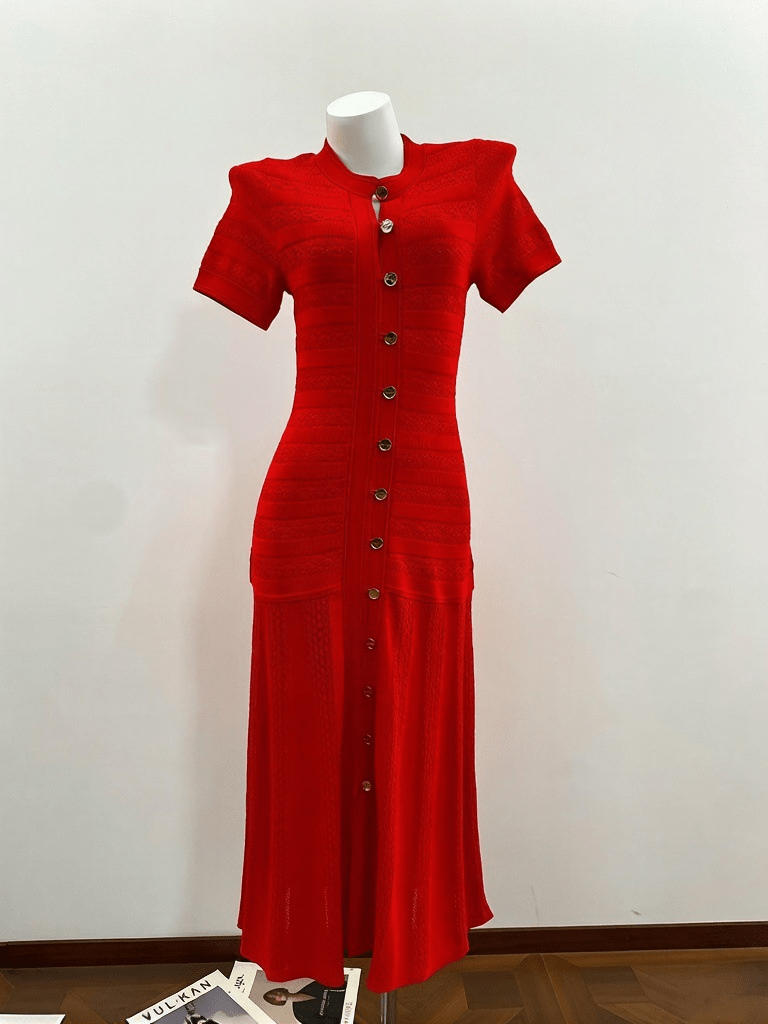 OLANE Wren Ribbed Knit Midi Dress RedXSWomen's Dresses