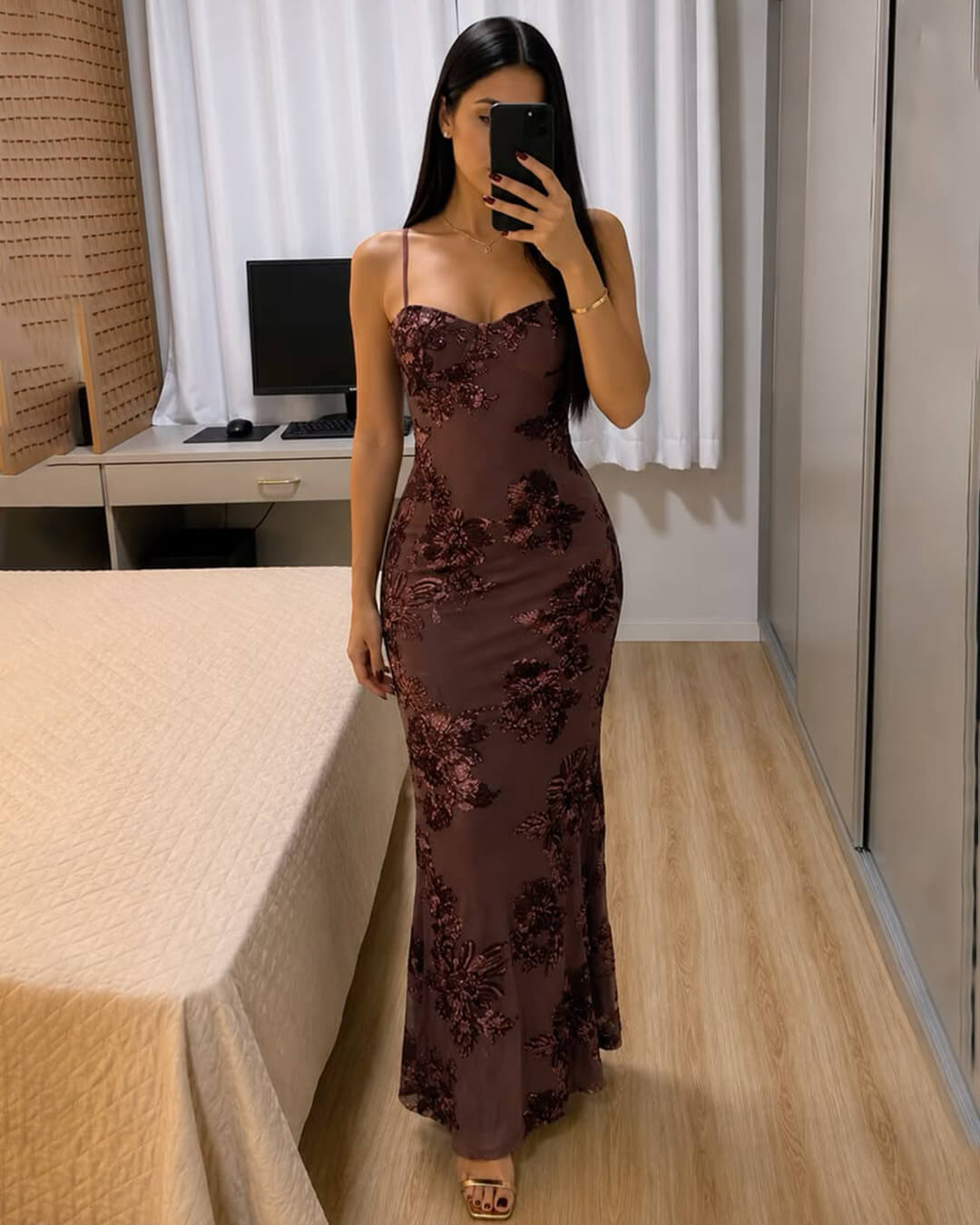 Bodycon Appliqué Tie-Back Evening Gown