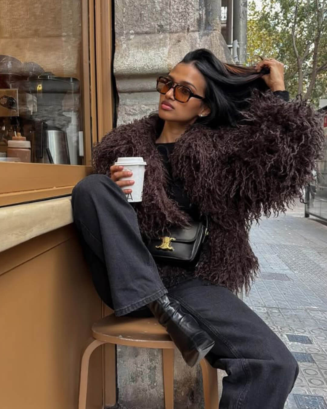 OLANE Lara Faux Fur Coat in Brown