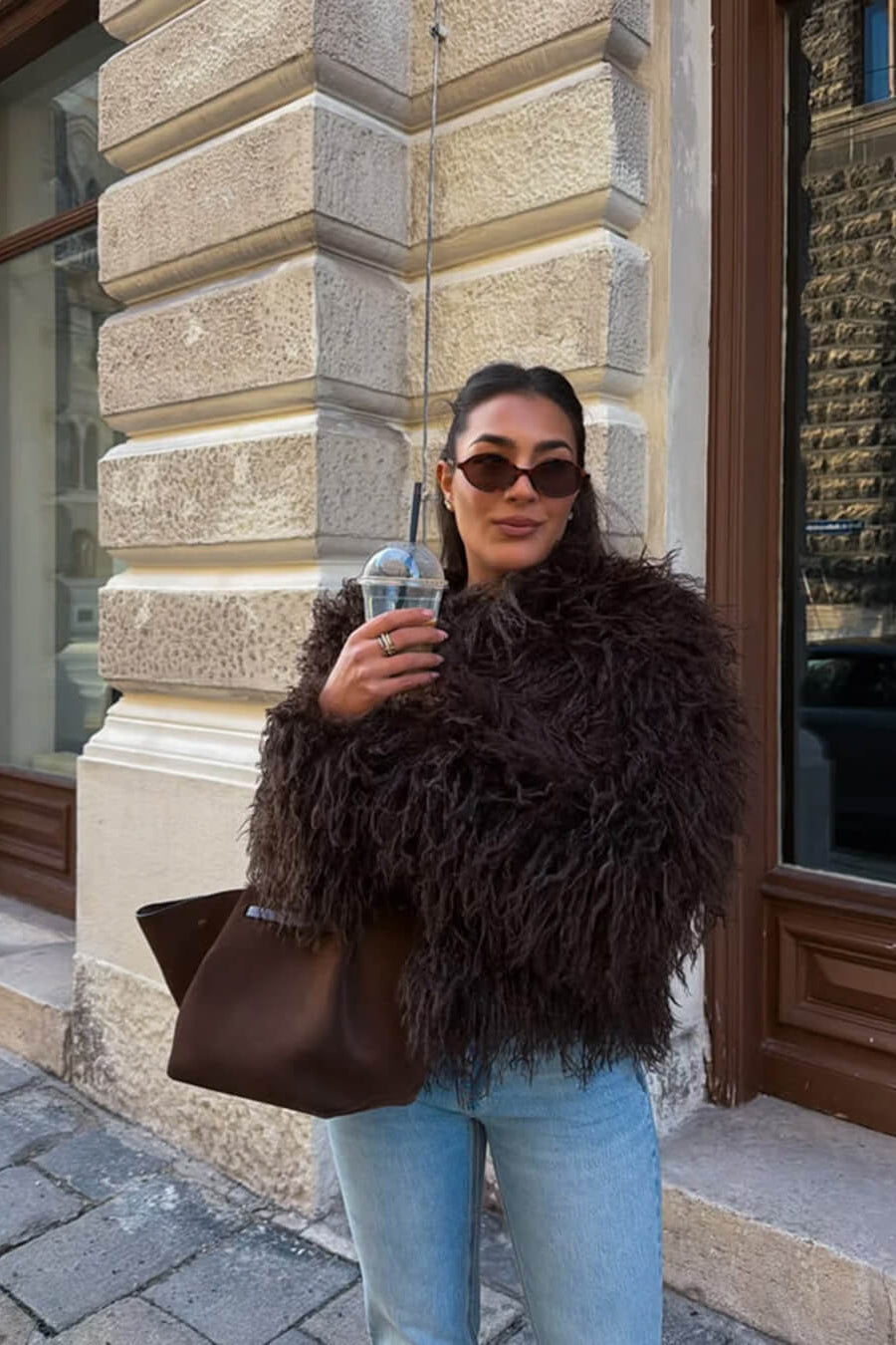OLANE Lara Faux Fur Coat in Brown