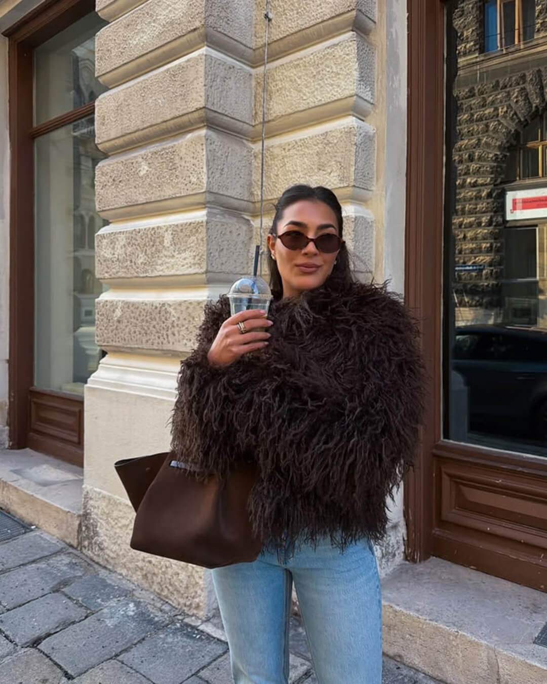 OLANE Lara Faux Fur Coat in Brown