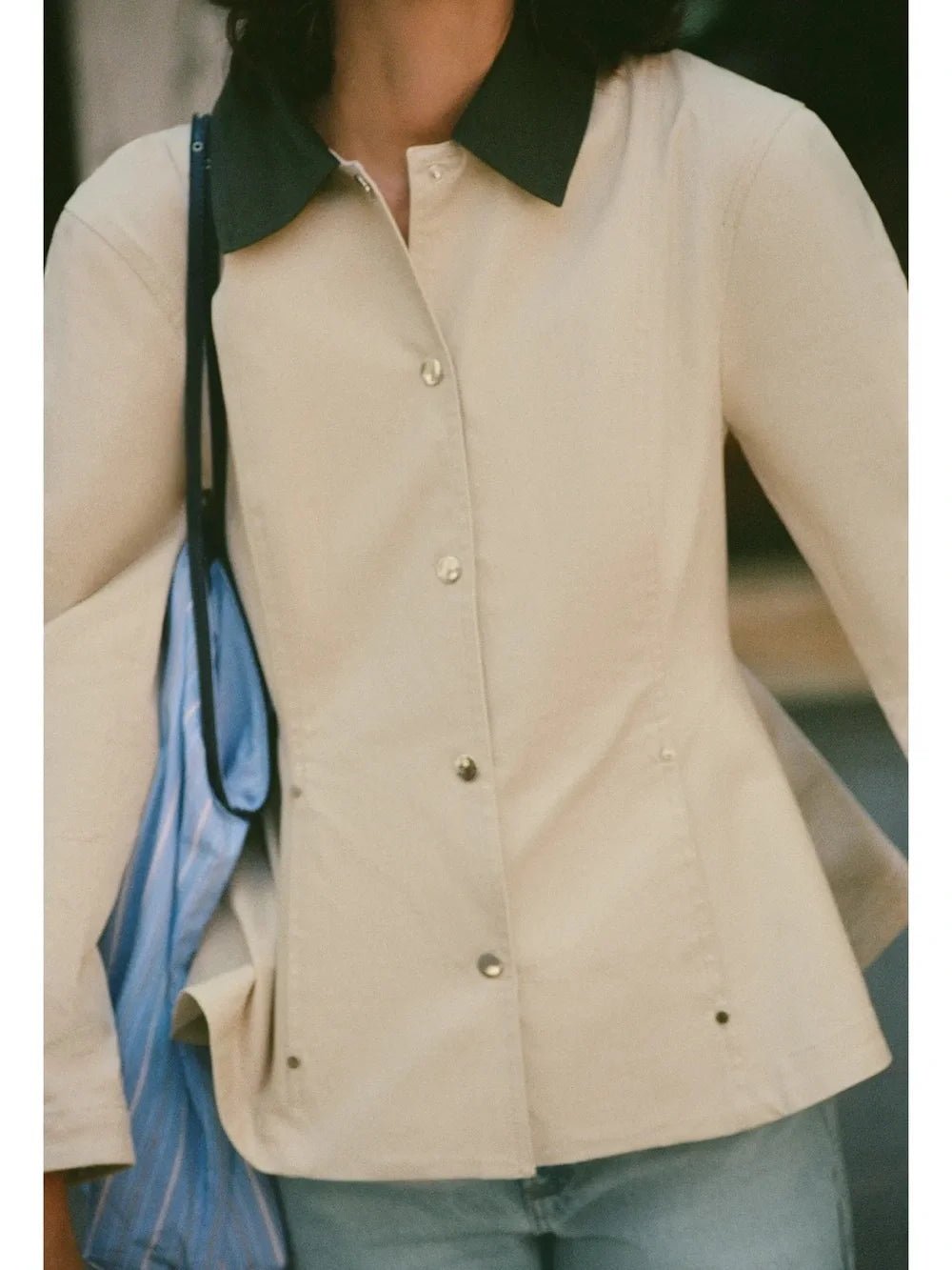 Contrast Collar Peplum Jacket