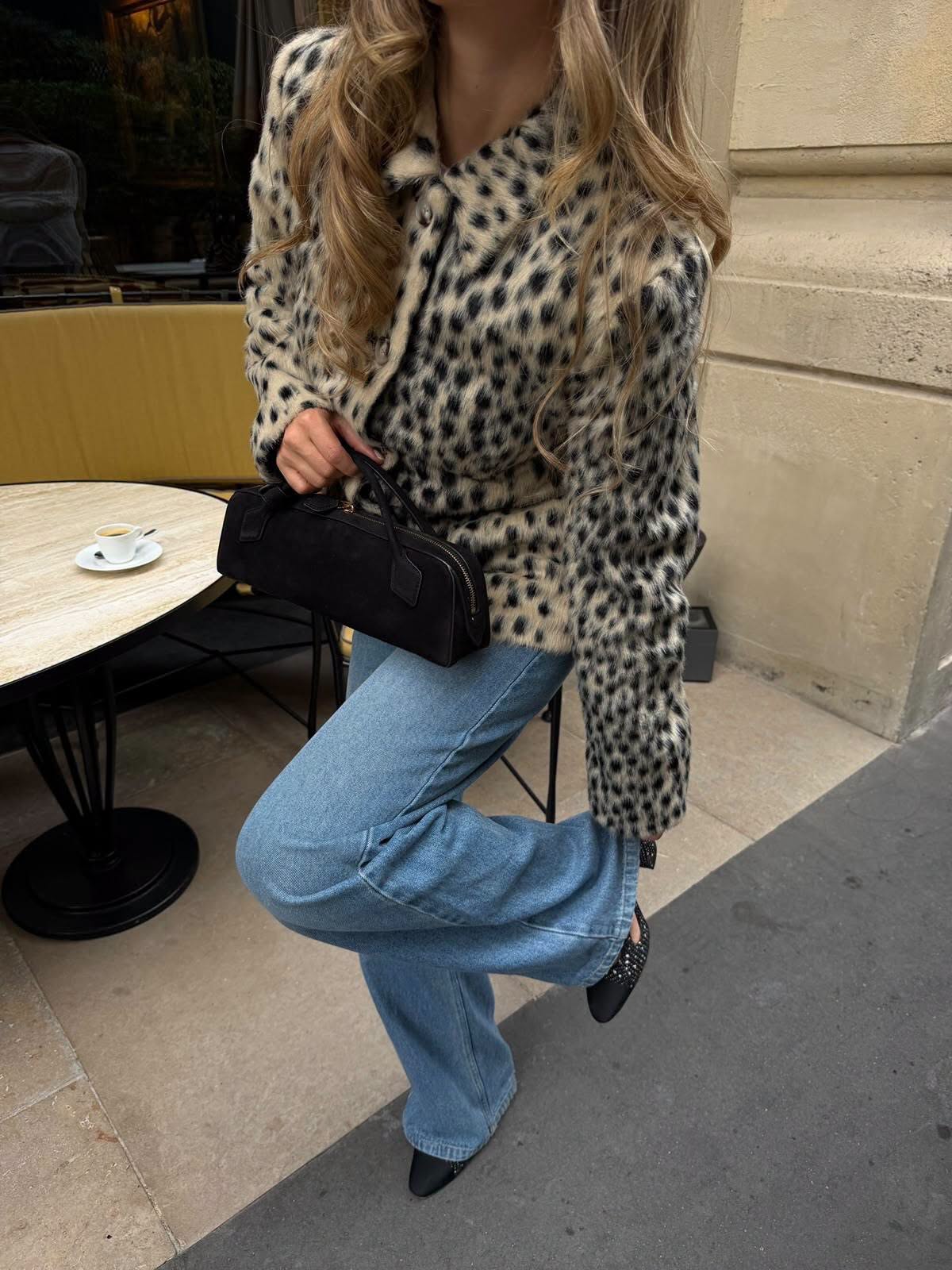 Leopard Print Lapel Faux Fur Coat