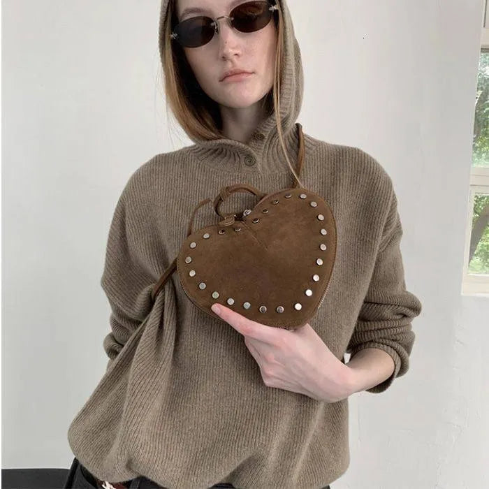Vintage Faux Suede Crossbody Bag
