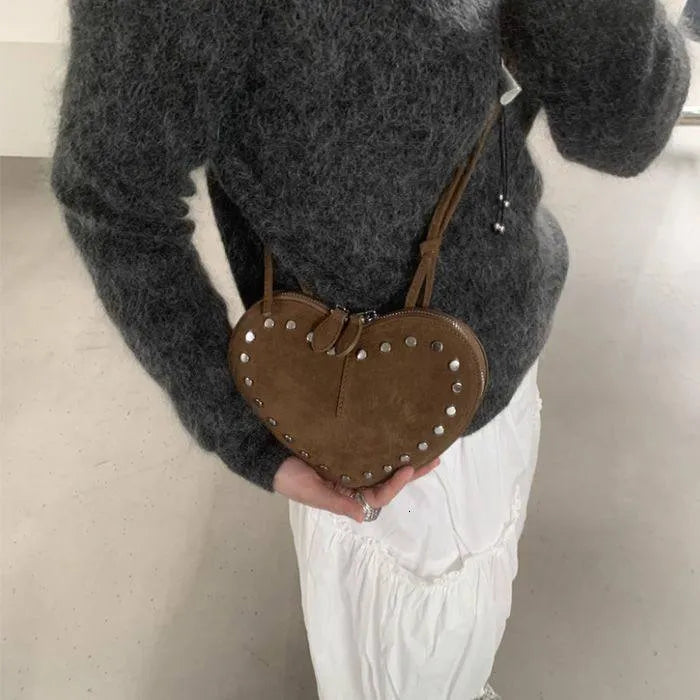 Vintage Faux Suede Crossbody Bag