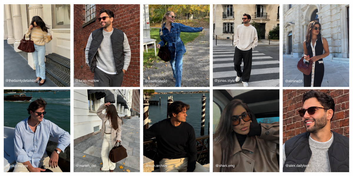 OLANE style collage featuring an equal mix of male and female model photos