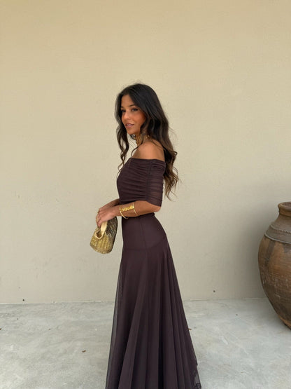 Daniella Long Sleeve Maxi Dress - Elegant Mesh Maxi Dress with Sleeves for Women in Versatile Earth Tones 2
