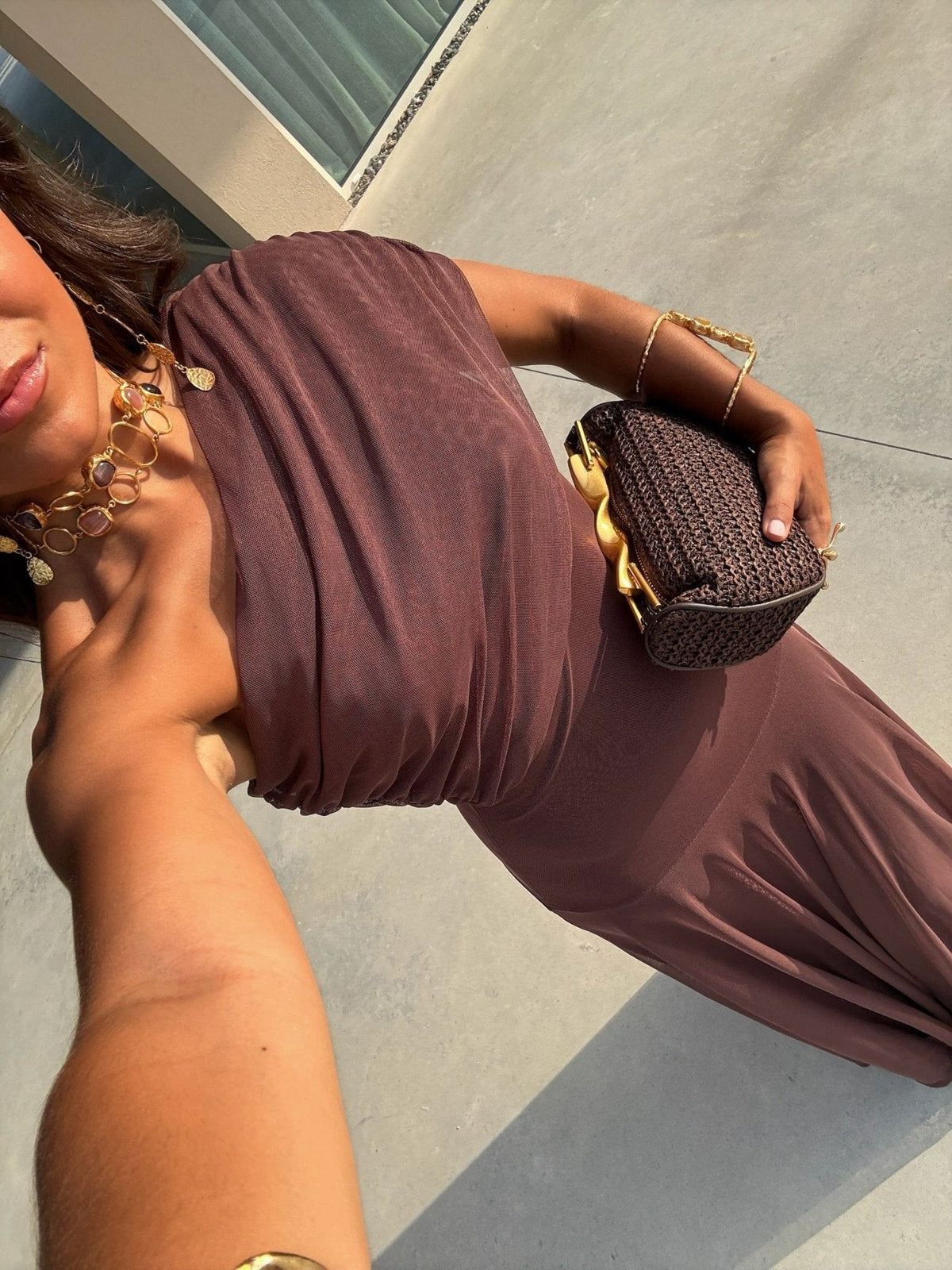 Daniella Long Sleeve Maxi Dress - Elegant Mesh Maxi Dress with Sleeves for Women in Versatile Earth Tones 5