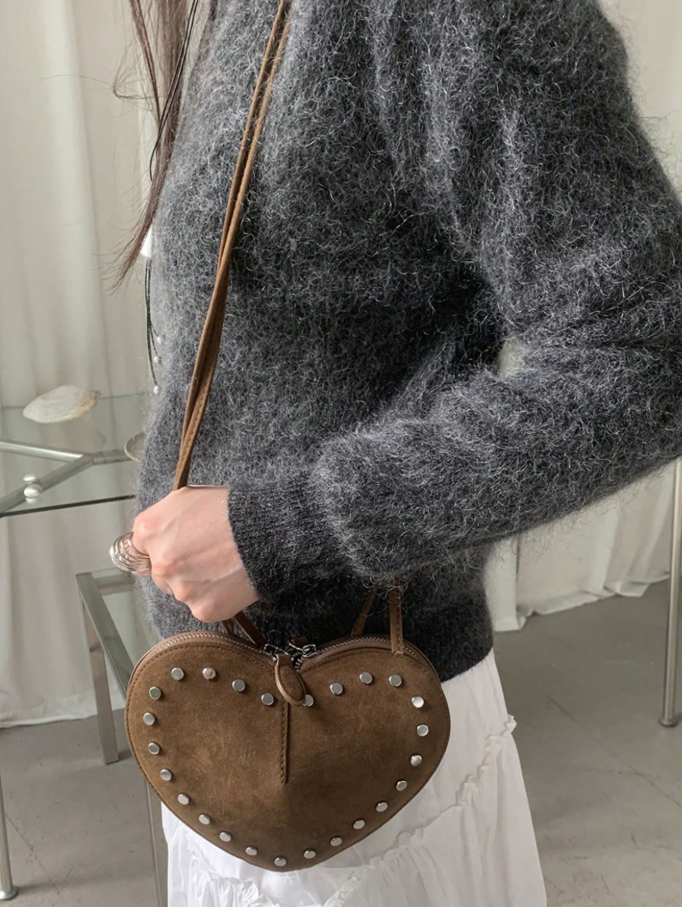 Vintage Faux Suede Crossbody Bag