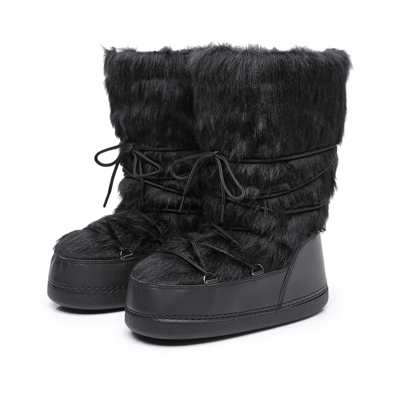OLANE Aerwen Fluffy Fur Winter Snow Boots Black Low36-37Women's Shoes