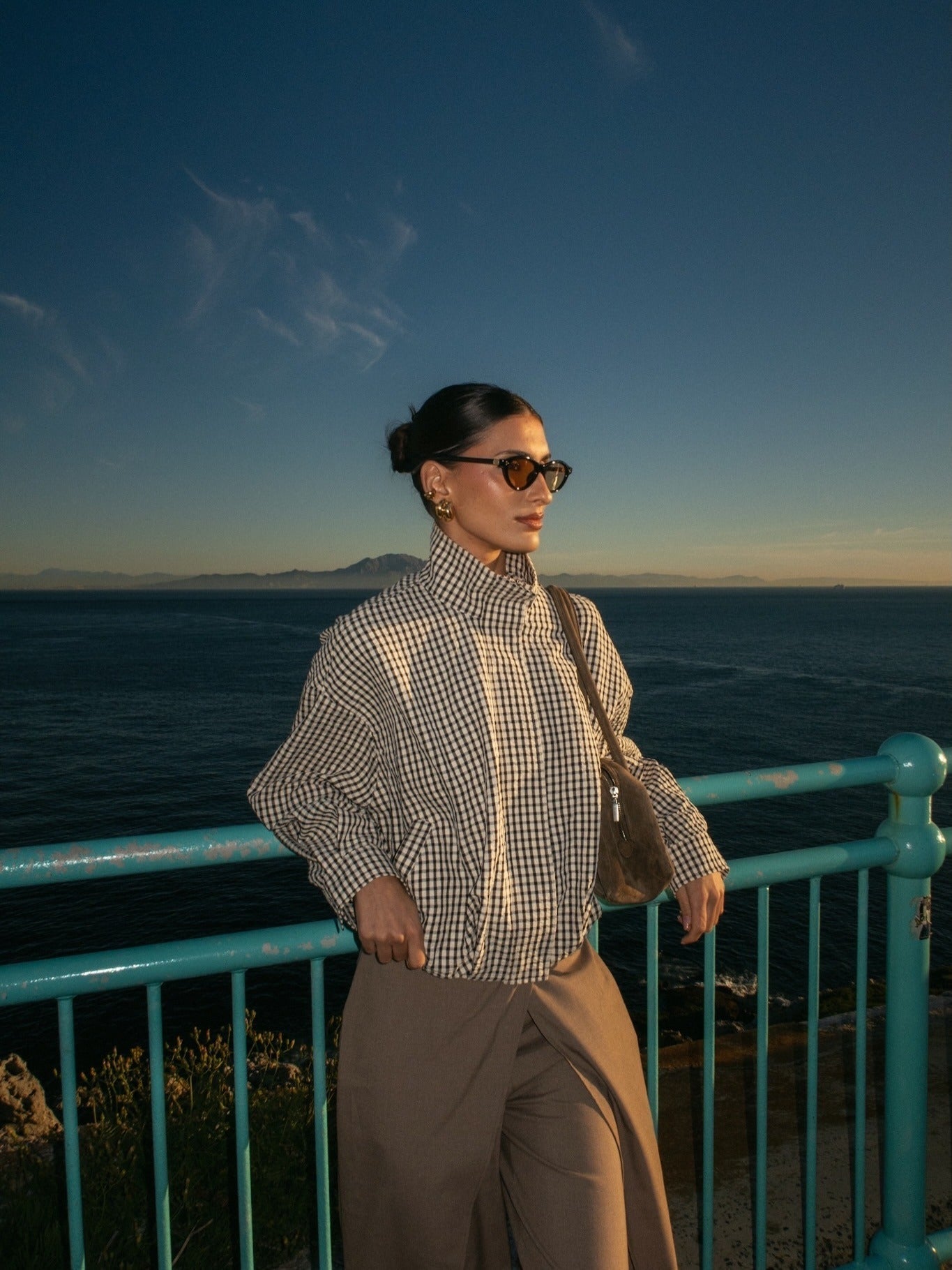OLANE Amy Plaid Funnel Neck Jacket SWomen's Coats & Jackets