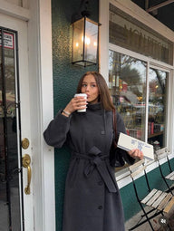 Angela Long Belted High Collar Coat