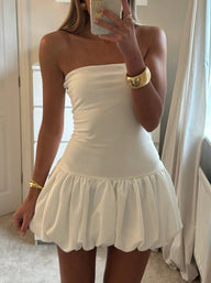 Angela Strapless Drop-Waist Bubble-Hem Dress