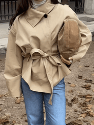 Asymmetric Button-Up Belted Trench Coat