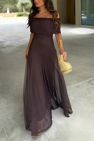 Olivia Asymmetric Off-Shoulder Ruched Maxi Dress