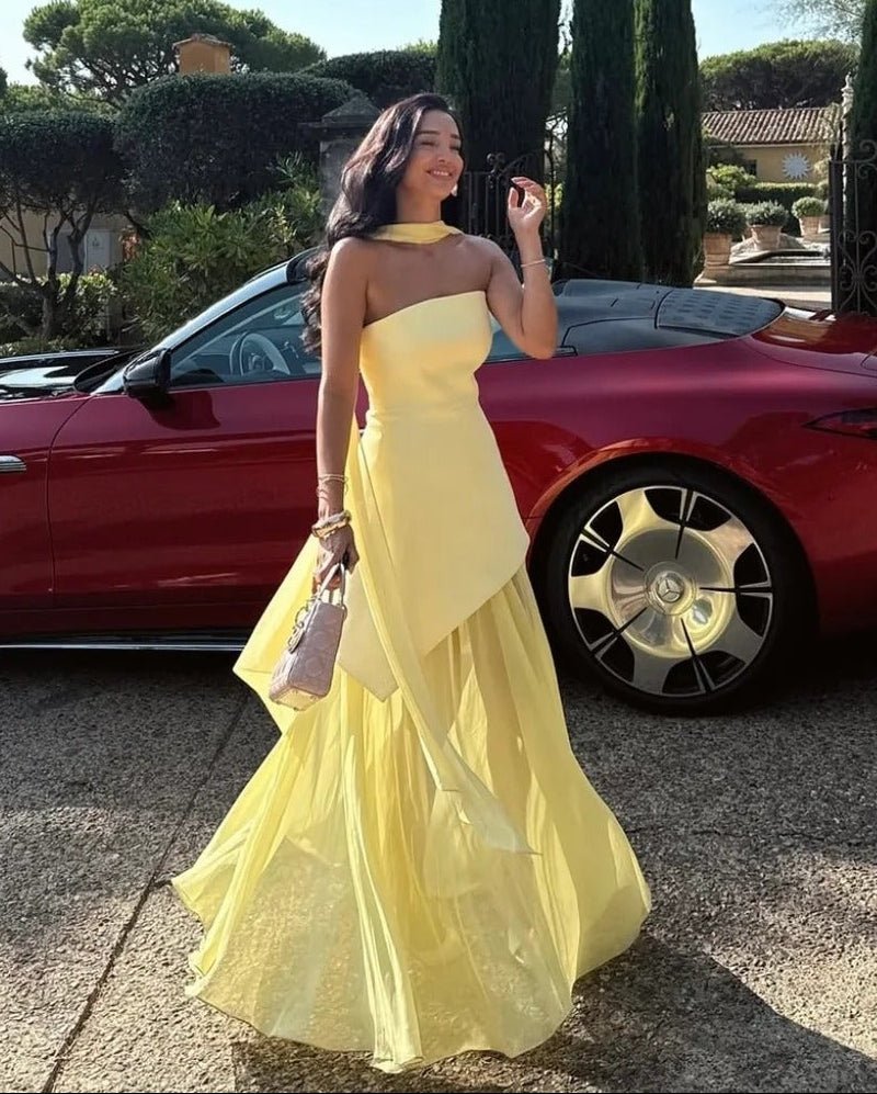 OLANE yellow asymmetric maxi dress