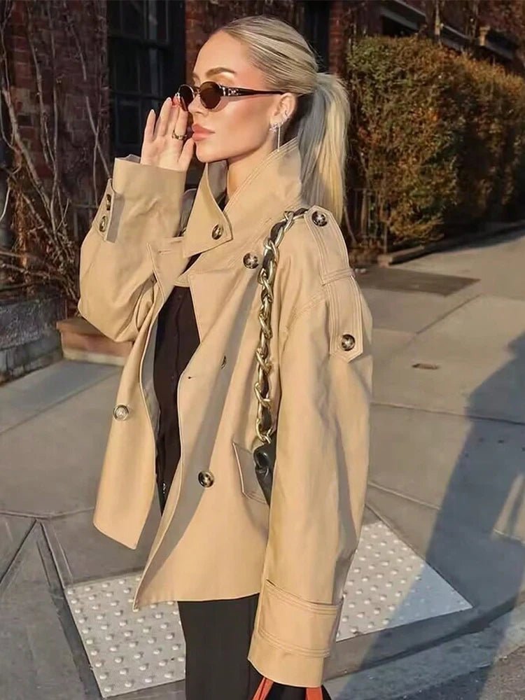 OLANE Beige Double Breasted Trench Coat BeigeMWomen's Coats & Jackets