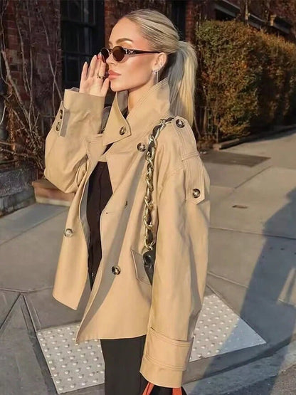 OLANE Beige Double Breasted Trench Coat BeigeMWomen's Coats & Jackets