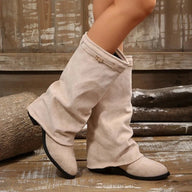 Belt Buckle Knee High Faux Suede Boots