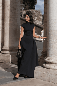 Black Fitted Mock-Neck Maxi Dress