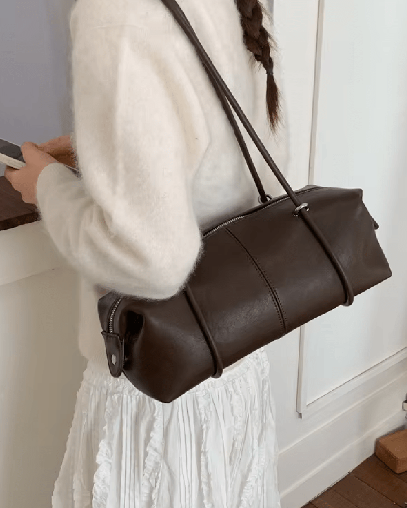 OLANE Boston Leather Pillow Shoulder Bag BrownWomen's Handbags