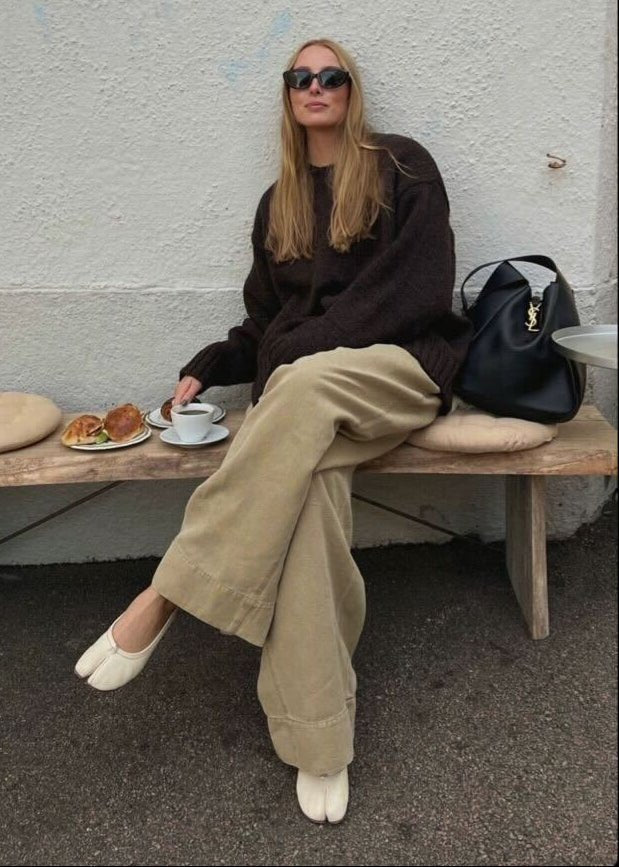 OLANE Bow Knot Split Toe Ballet Flats Brown35Women's Shoes
