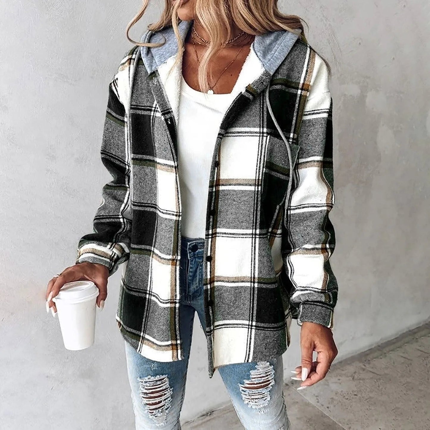 Olane Brand Checkered Hooded Jacket BlackSJackets